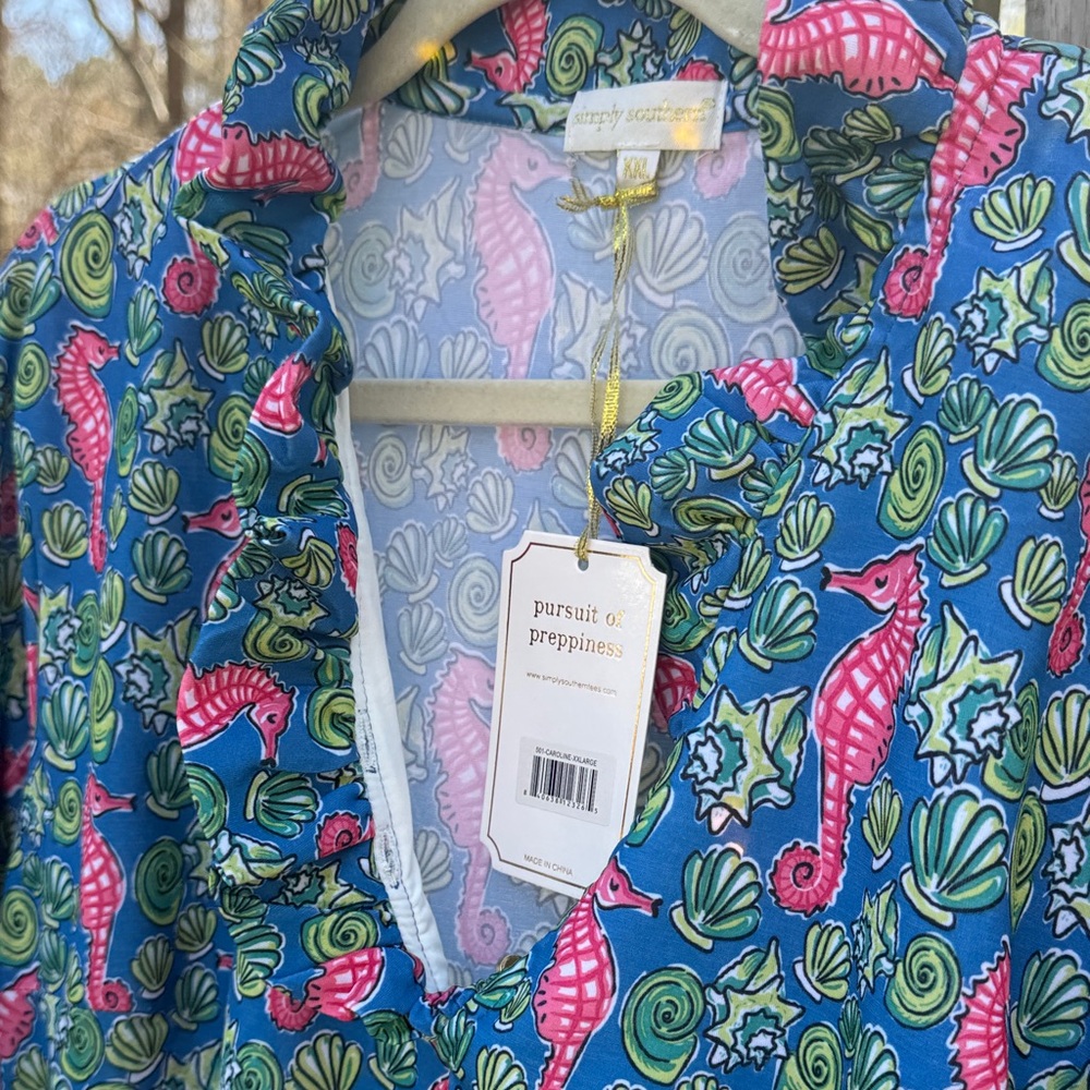 Simply Southern Blue Dress with Pink Seahorse & Green Shell Print - Picture 6 of 8